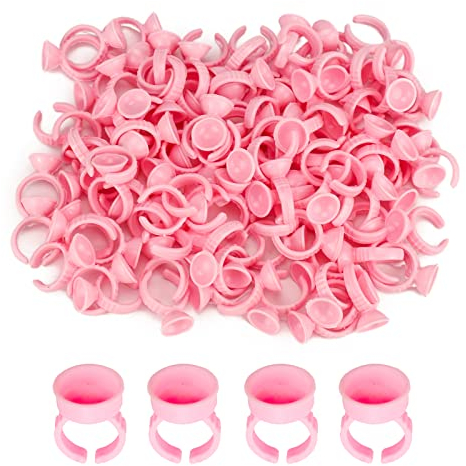 LAMXD 100 PCS Lash Glue Holder, Glue Rings Glue Holder Rings Heart-Shaped Plastic Lash Glue Rings Volume Lashes Quick Blossom Cups for Eyelash Extensions