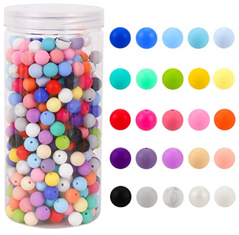 Keyzone Silicone Beads Bulk Kit 500Pcs 12mm, Silicone Beads for Keychain Making Round Shapes 25 Multicolor, DIY Necklace Bracelet Rubber Beads for Keychains Making, Keychain Accessories Silicone Beads