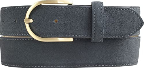 BELTINGER Damen-Gürtel aus Veloursleder 3,5 cm | Velour-Ledergürtel für Damen 35mm | Wildleder-Gürtel mit runder, goldener Gürtelschließe