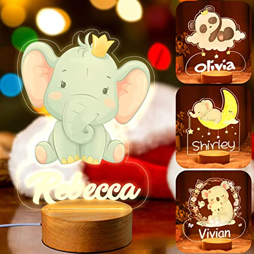 VEELU Nachtlicht Kinder Personalisierte Elefant LED Lampe Geschenke Baby mit Name Arcyl Nachtlampe Raumdekoration Geschenk für Mädchen Junge Kinder Geburtstagsgeschenk
