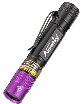 Alonefire SV62 Mini 3W UV Taschenlampe 365nm Tragbare Ultraviolett Schwarzlicht Sehr Klein EDC für Mineralien, Haustier Urin Detektor, Skorpione, Finden von Flecken, Gelderkennung mit AAA Batterie