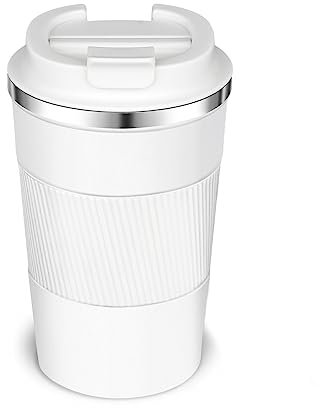PHREKUDA Travel Mug Coffee Mug Coffee Tumbler with Seal Lid Spill Proof 12oz Stainless Steel Vacuum Insulated for Hot and Cold Coffee Tea Gifts for Birthday/Thanksgiving/Christmas (White 02, 1 Pack)