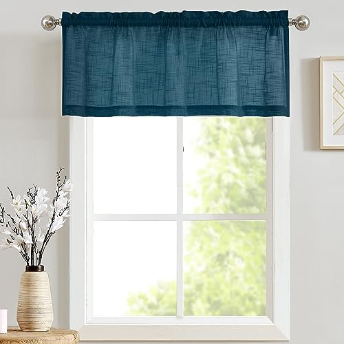 TOPICK Blau Bistrogardine Scheibengardine Halbtransparent Kurz Gardine Fensterschal für Küche Wohnzimmer Kleines Fenster Landhaus 130cm x 40cm(BxH) 1 Stück
