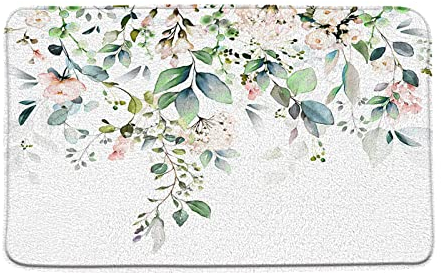 GCTNBJL Badematte mit Blumenblättern, salbeigrün, Blatt, Pflanze, Eukalyptus, Blume, Aquarell, Kräuter, botanische Sukkulenten, Wildblume, rustikale Natur, Memory-Schaumstoff-Teppich, 45x75 cm