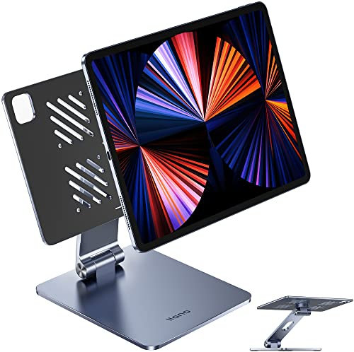 llano Magnetic Stand for iPad Pro 12.9 Inch, [94* N52 Magnets Powerful] [Painter & Gamer Friendly] Aluminum Alloy iPad Stand for Desk Holder 180 Adjustable 360 Rotatable Easy to Use