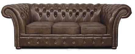 Chesterfield Sessel Winfield Basic Leder | Weiß | 2 bis 4 Wochen Lieferzeit (Cloudy Dark Brown, 3-Sitzer)