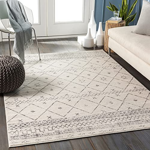 Livabliss Nagano Tappeto Salotto Moderno per Casa, Sala da Pranzo e Cucina Tappeto Geometrico Astratti Neutri Aztechi Stile Boho, leggera da Pulire, Ampio 80x150cm, Bianco e Grigio