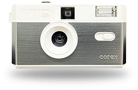 Corex Mezza cornice riutilizzabile 35 mm fotocamera CH1, flash integrato e compatibile con pellicola da 35 mm (pellicola e batteria non inclusi) (grigio mezzanotte) edizione limitata – filtri blu e