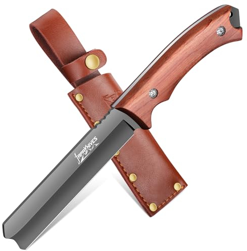 Japaknives Survival Outdoor Messer Tanto - Bushcraft Messer Jagdmesser Feststehende Klinge Camping Messer mit Lederscheide Überlebensmesser für Wandern Angeln Männer Geschenk