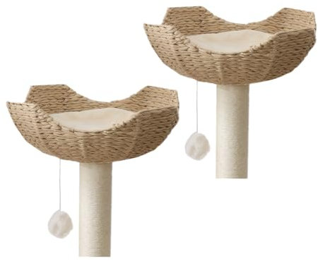 SHENGOCASE 2-Pack 18 Large Cat Tower Tree Add ons Accessories Replacement Part Basket Bed, Handwoven Wicker Rattan Nest Bowl with Soft Cushion