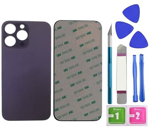 Dakexiong 14 PRO Max - Vetro Posteriore di Ricambio per iPhone 14 PRO Max da 6,7 Pollici, con Kit di Attrezzi di Riparazione e Adesivo preinstallato, Viola Scuro