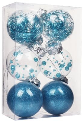 Qianderer Weihnachtskugeln, 6 Stück, sortierte Anhänger, bruchsicher, 6/8 cm, blau, Glitzer