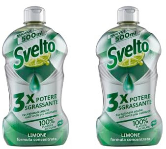 Detersivo Piatti Concentrato, Eccezionale Sull'Unto 3X Potere Sgrassante, al Profumo di Limone, Formato da 500ml (2 Flaconi)