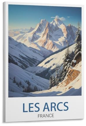 BaHeLs Les Arcs Frankreich, Ski-Poster, Vintage, Landschaft, 60 x 90 cm, Leinwand-Kunstdruck, Gemälde für Wanddekoration, Wohnzimmer, Schlafzimmer