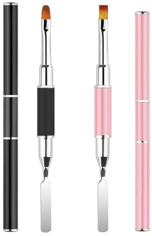 YHIJSR 2 Pièces Pinceaux Ongle Gel UV Nail Art Ongles UV Polygel Brosse a Ongle 2 in 1 Spatule à Double extrémité et Pinceau manucure Outil Nail Art Pen