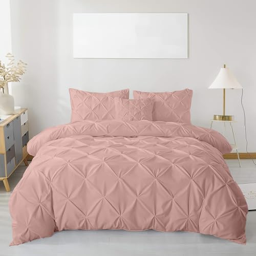 MH Traders Double Size Duvet Cover Sets with Pintuck Design - Double Duvet Set Crafted from 100% Cotton with 200 Thread Count Double Bedding Set Pinch Pleated Quilt Double Size Design - Soft Pink