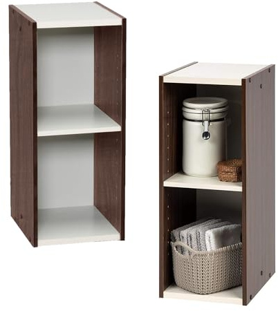 Iris Ohyama Platzsparendes Regal, 2 Ebenen, Set aus 2, Braun, Verstellbar, Modular, Für Wohnzimmer, Homeoffice, Schlafzimmer, Organisation, Bücher, CD, Dekor, Einfache Montage, UB-6025