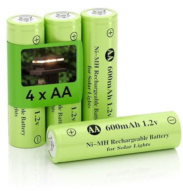 Howardly Ni-MH AA 600mAh 1.2V Rechargeable Battery for Solar Lights, AA 1.2V Rechargeable Battery Pre-Charged, Low Self - Discharge for Outdoor Solar Lights, Ground Lights (AA-600mAh-4pack