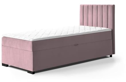 BEAUTY SOFA - Eric Einzelbett - Boxspringbett - Bett 90x200 - mit Topper und Matratze - Polsterbett mit Kopfteil und Bettkasten - für Jugendzimmer, Schlafzimmer, Kinderzimmer - Rosa (Mono 235)