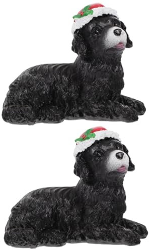 Ciieeo 2stücke Premium Weihnachtsmütze Hund Ornament Resin Niedliche Hundedekoration Für Weihnachten Kreative Haustierfigur Für Zuhause Garten Und Büro Und Langlebig