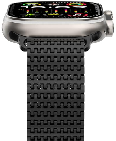 NewWays Milanese Armband Kompatibel mit Apple Watch 49mm 46mm 45mm 44mm 42mm(Seire 3 2 1), Edelstahl Magnetic Metall Ersatzarmband für iWatch Ultra 3 2 1 Series 11 10 9 8 7 6 SE 5 4 3 2 1,Schwarz