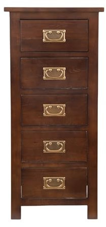 Kemtpase Oak Chest of Drawers Narrow Wood 5 Drawers Cabinet Solid Wooden Tall Bedroom Storage Unit with Metal Handles for Living Room Bedroom Hallway Fully Assembled
