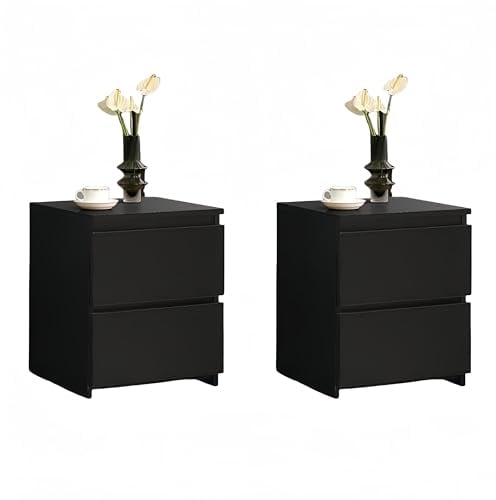 CLIPOP Nachttisch Schwarz 2er Set,Griffloses Design Nachtschrank mit 2 Schublade Beistelltisch Nachtkommode Holz für Schlafzimmer Wohnzimmer Büro,40 x 34 x 46 cm