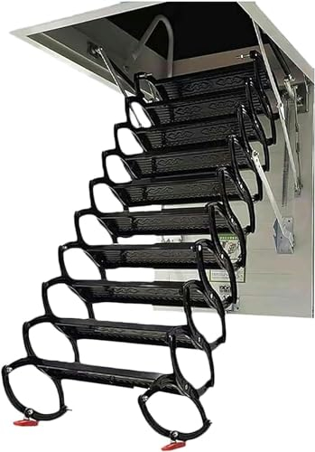 Ziehharmonika-Dachbodenleiter, Dachbodenzugangsleiter aus Legierung, Dachbodentreppe aus legiertem Stahl, herunterziehbare Dachbodenleiter mit Handlauf, fernbedienbares Zusammenklappen * 1 Stück