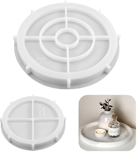 NAROSEBE 2 Stück Runde Silikonformen Tablett mit Rillen 26cm Tablett Gießformen Untersetzer Kerzenhalter Epoxidharz Formen Tablett Gießformen Schmuck Teller Silikonform für Tablett Herstellung
