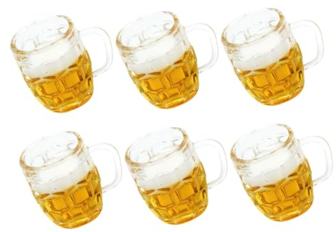 KONTONTY 6stücke Teiliges Miniatur Bierkrüge Aus Harz Für Puppenhaus-Dekoration Realistische Kleine Bierbecher Für Mikro-landschaften Und Foto-Requisiten Langlebig Und Dekorativ