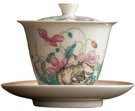 Taza de té,Tazón de té Kungfu, Taza de té antigua de 130ml, juego de té de cerámica Gaiwan Kung Fu, sopera con patrón de Flor Retro