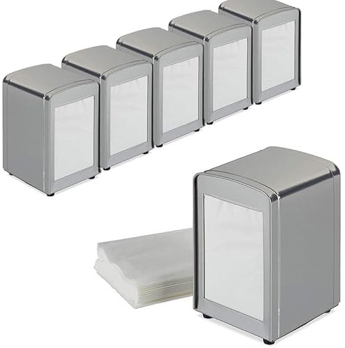 Paluplus 6 Portatovaglioli da Bar a Molla SILVER, misura 10x9x13 cm, Dispenser in Acciaio Inox per Tovaglioli 17x17cm, Distributore da tavolo di Fazzoletti Salviette Piccole per Gelateria, Bar -0057