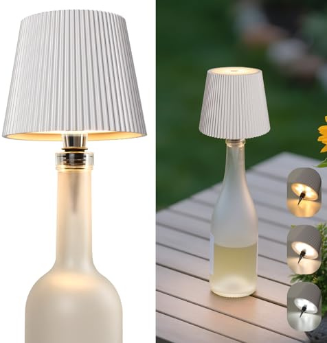 Beaeet Lampada per Bottiglia LED Bianco Senza Fili, Touch Dimmerabile 3 Colori, Ricaricabile USB-C, Decorativa per Casa Terrazzo Campeggio Feste Regalo-Bianco