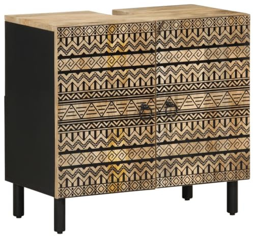 vidaXL Armoire lavabo de Salle de Bain Noir Bois Massif de manguier
