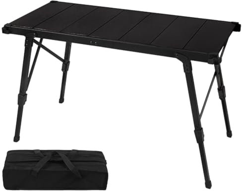 GETBSTOOP Adjustable Height Folding Camping Table Kit, Portable Picnic Table, Black, 37.40in x 17.72in x 14.96in - 21.65in, Modern Outdoor Dining Table