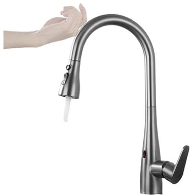 JQQJZLC Grifo de Cocina con Sensor táctil, Mezclador de Cocina extraíble, Grifo con Sensor de inducción infrarroja, Grifo de Fregadero con Sensor táctil de Cocina Dorado Flotante (Cepillo Dorado A)