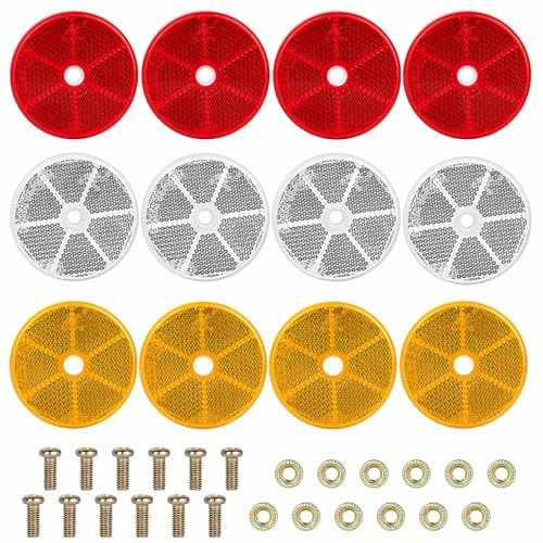 YTSMFL Rückstrahler Rund, 12 Stück 60mm Anhänger Reflektor Fahrrad Selbsteklbend Katzenaugen Rot Motorrad Reflektoren Seitenstrahler E4 Hinten für Scooter (Orange Rot Weiß)