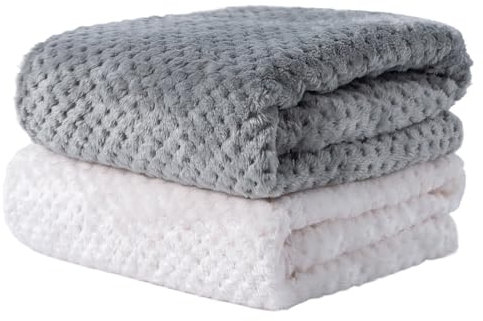 SLSON 2 couvertures pour Chiens et Chats, Couverture Douce pour Animaux de Compagnie Double Couche pour canapé, lit, Voiture, Voyage. Lavable en Machine. (Blanc et Gris)