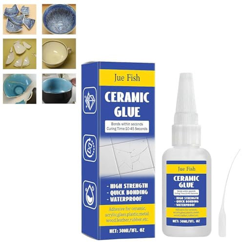 PLGEBR Colle céramique 30 ml, colle super transparente pour réparation de porcelaine et poterie, colle adhésive forte instantanée, imperméable, résistante aux hautes températures