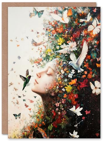 Artery8 Personalised Mother Nature Birds Butterflies Colourful Flowers For Her Woman Birthday Card