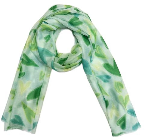 Herz Schal aus Seidenmischung mit Heart Muster Tuch Sommer Frühling Herbst Halstuch Stola Tuch Übergangsschal Baumwolle Love Liebe (Grün)