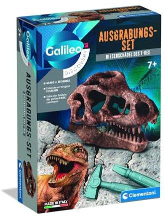 Clementoni Galileo Discovery Ausgrabungs-Set T-Rex-Schädel - Spielzeug für Kinder ab 7 Jahren - Ausgraben von Dinosaurier-Fossilien mit Hammer & Meißel für kleine Forscher von Clementoni 59445