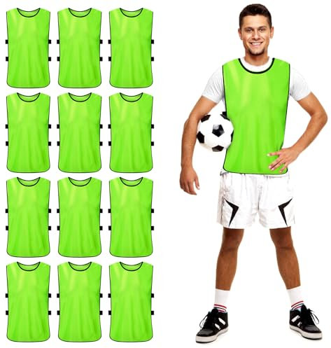 Fußball Leibchen Set, 12 Stück Fußball Trainingsweste, ärmellose Atmungsaktiv Leibchen Fußball, Sport Trainingsleibchen, Fussballtraining Leibchen Für Anfänger, Jugendliche Und Erwachsene (Grün)