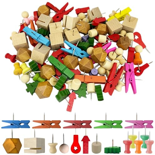 100 Stück Reißzwecken aus Holz, CNYMANY farbige Reißnägel für Pinnwand, dekorative umweltfreundliche Korktafel, rutschfeste Kartennadeln für DIY-Wandhandwerksprojekte, Büro- und Heimbedarf – 10 Stile