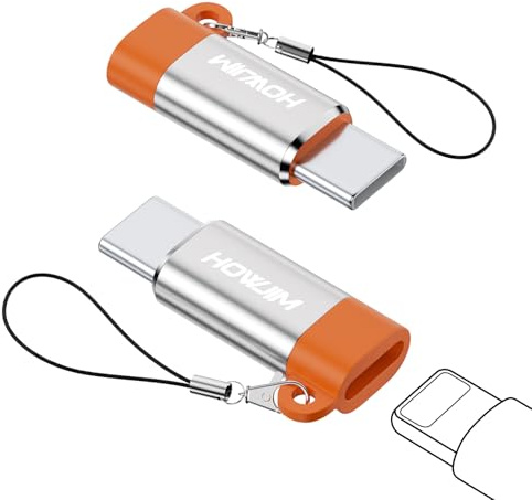 HOWJIM Adattatore Light-ning a USB C 2Pezzi,PD27/66W QC100W Ricarica Rapida Trasmissione Dati,Involucro in Alluminio Chip Intelligente per Phone 17/16/15 Pad G-alaxy X-peria,Non Per Cuffie/OTG Argento