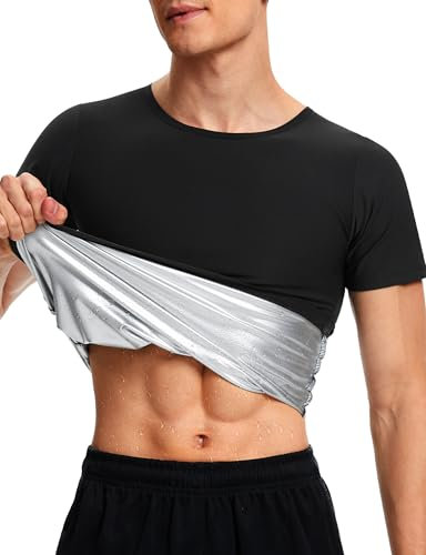Kiiwah Sauna Shirt Herren, Saunaanzug Kurzarm Sport Oberteile Abnehmen Sommer Schwitzanzug Shapewear für Gym Fitness Training Laufen Radfahren Boxen (Schwarz)