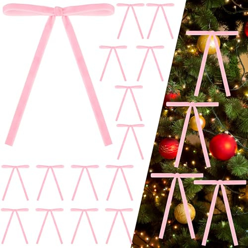 Manjonzic 24 fiocchi di velluto per albero di Natale, 12,7 x 17,8 cm, vintage, pre-legati, per ghirlande, regali e decorazioni per la casa per le vacanze, larghezza 0,9 cm (rosa)