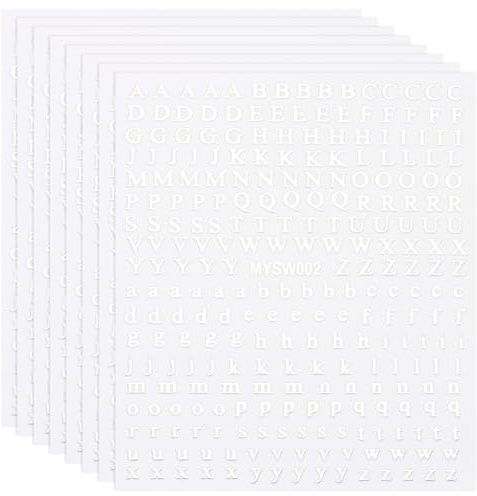 PATIKIL 8 Blatt Buchstaben Nagelaufkleber Metallischer Fluoreszenz Weiß | 3D Selbstklebende Englische Buchstaben Nageldekoration Kleines Alphabet Kunststicker, Für Frauen DIY Deko