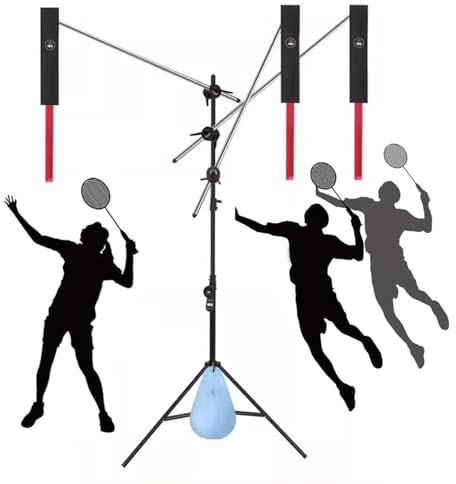 ZIMGOD Self Training Badminton Trainer Tool, Adjustable Badminton Training Equipment, Badminton Swing Practice Device, Floor Stand Badminton Exercise Aid(3 player)