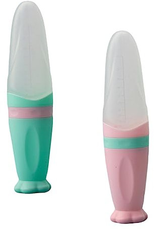 Kisangel 2 Stück Reispaste Flasche für Squeeze Fütterungsflasche mit Saugnapf zu Reinigen für Brei Pürees in Pink Grün